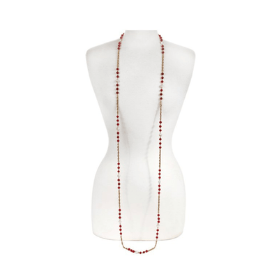 Chanel Red Gripoix and Pearl Long Necklace - Only Authentics