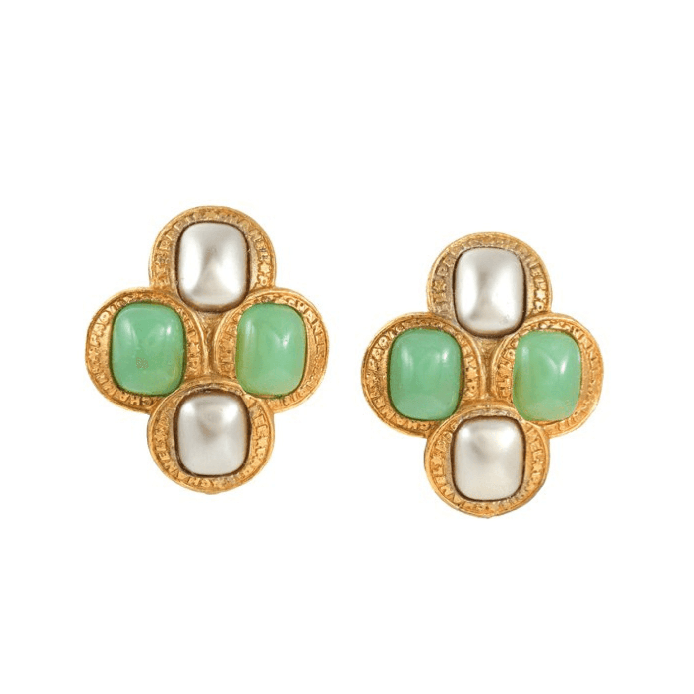 Chanel Green Gripoix and Pearl Earrings - Only Authentics