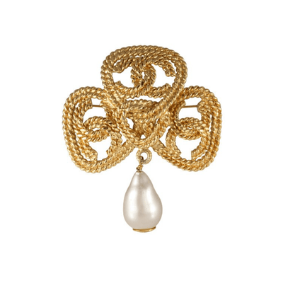 Chanel Gold CC Pearl Drop Brooch - Only Authentics