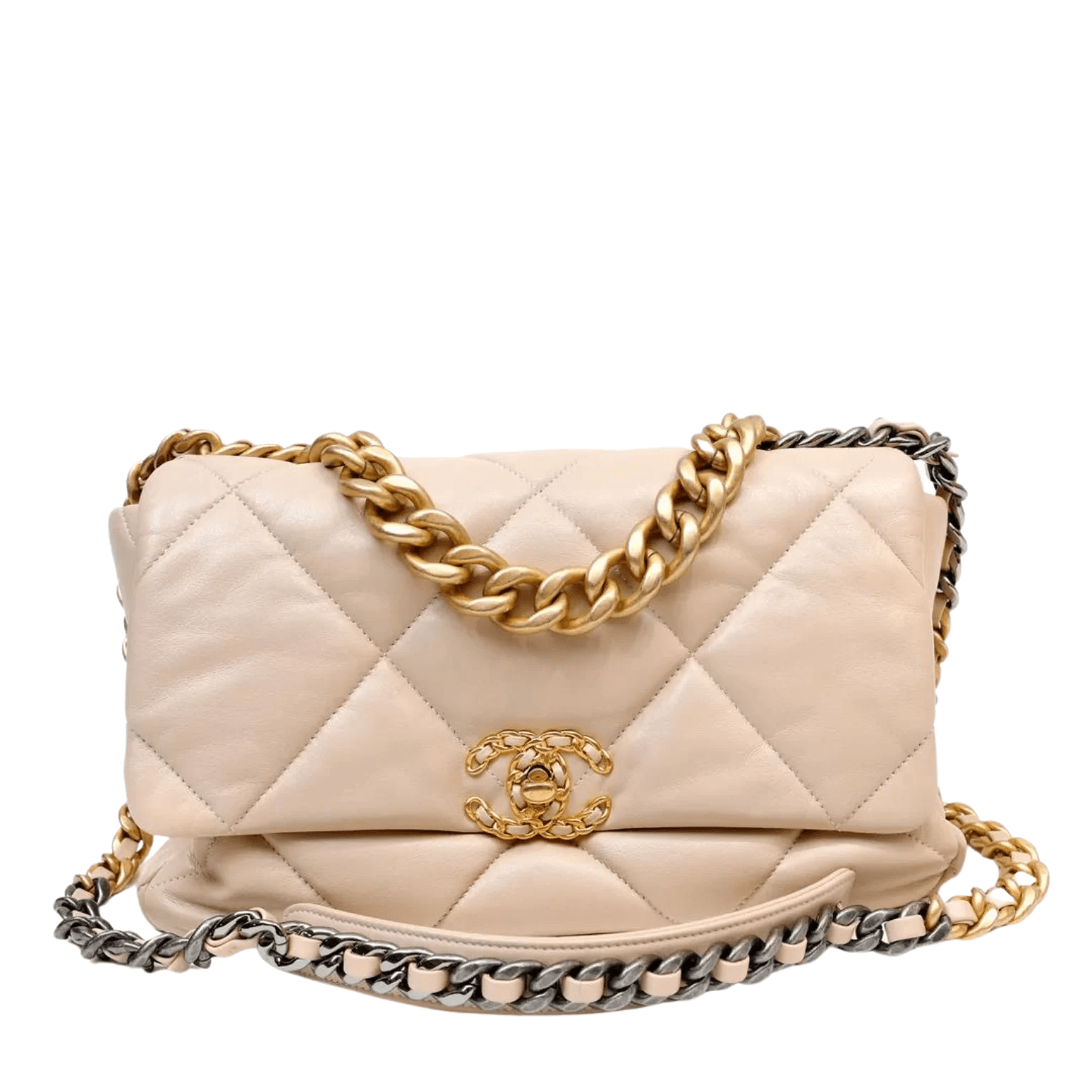 Beige Quilted Lambskin Large 19 Flap Bag Silver Hardware, 2022