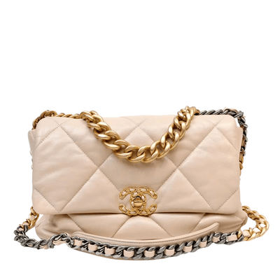 Chanel 19 Beige Lambskin Flap Bag - Only Authentics
