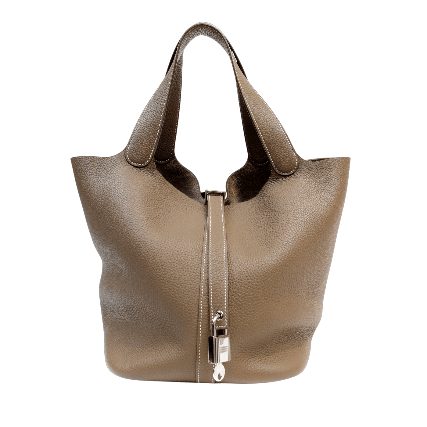 Hermès 26cm Taupe Clemence Picotin Lock Bag - Only Authentics
