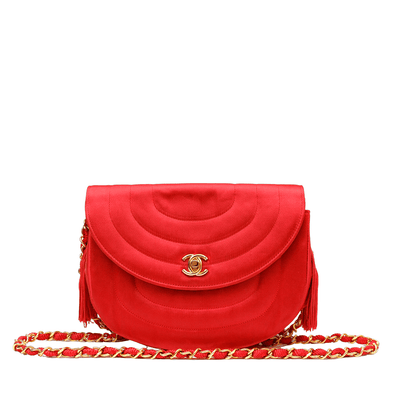 Chanel Red Satin Vintage Evening Crossbody Bag - Only Authentics