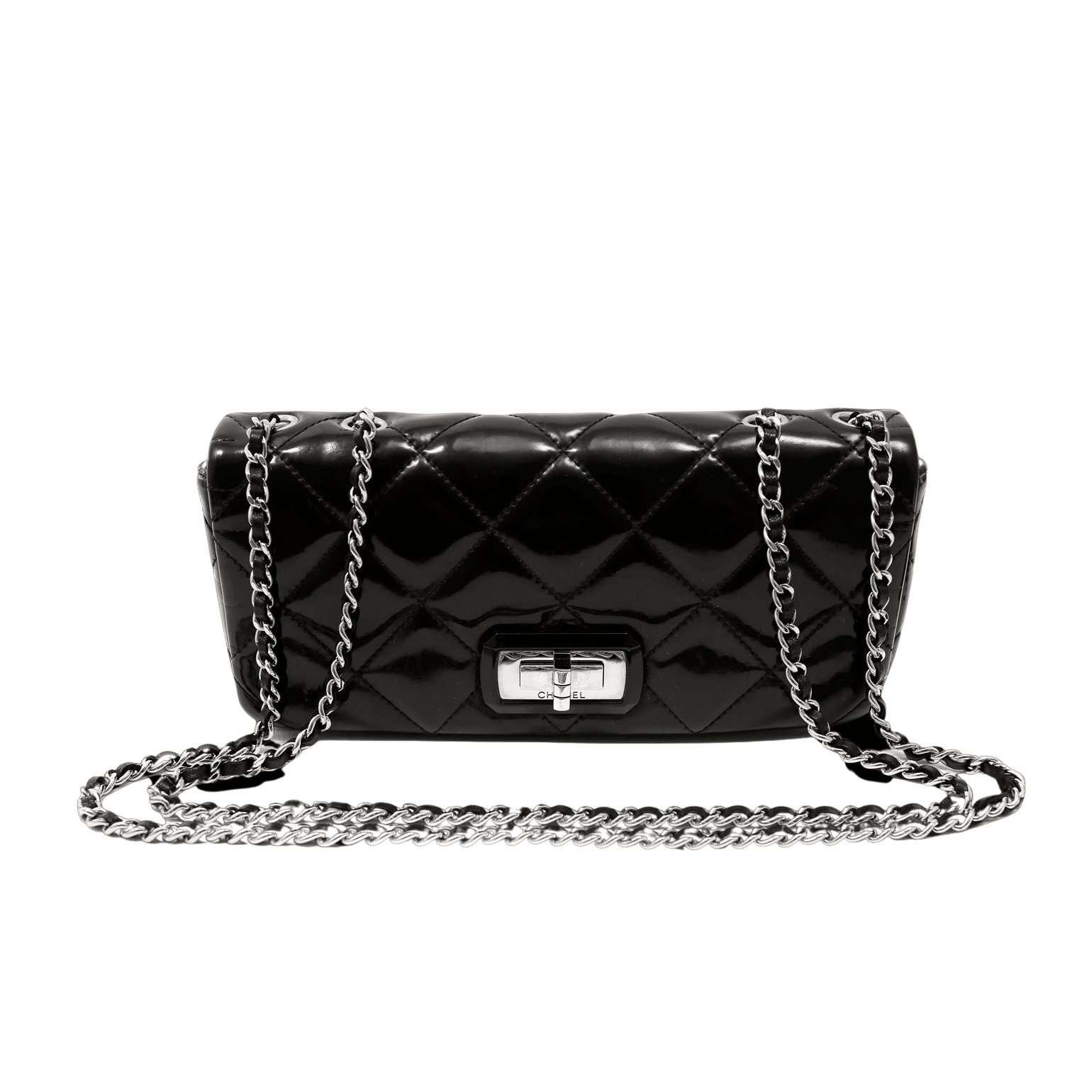 chanel black patent leather purse handbag