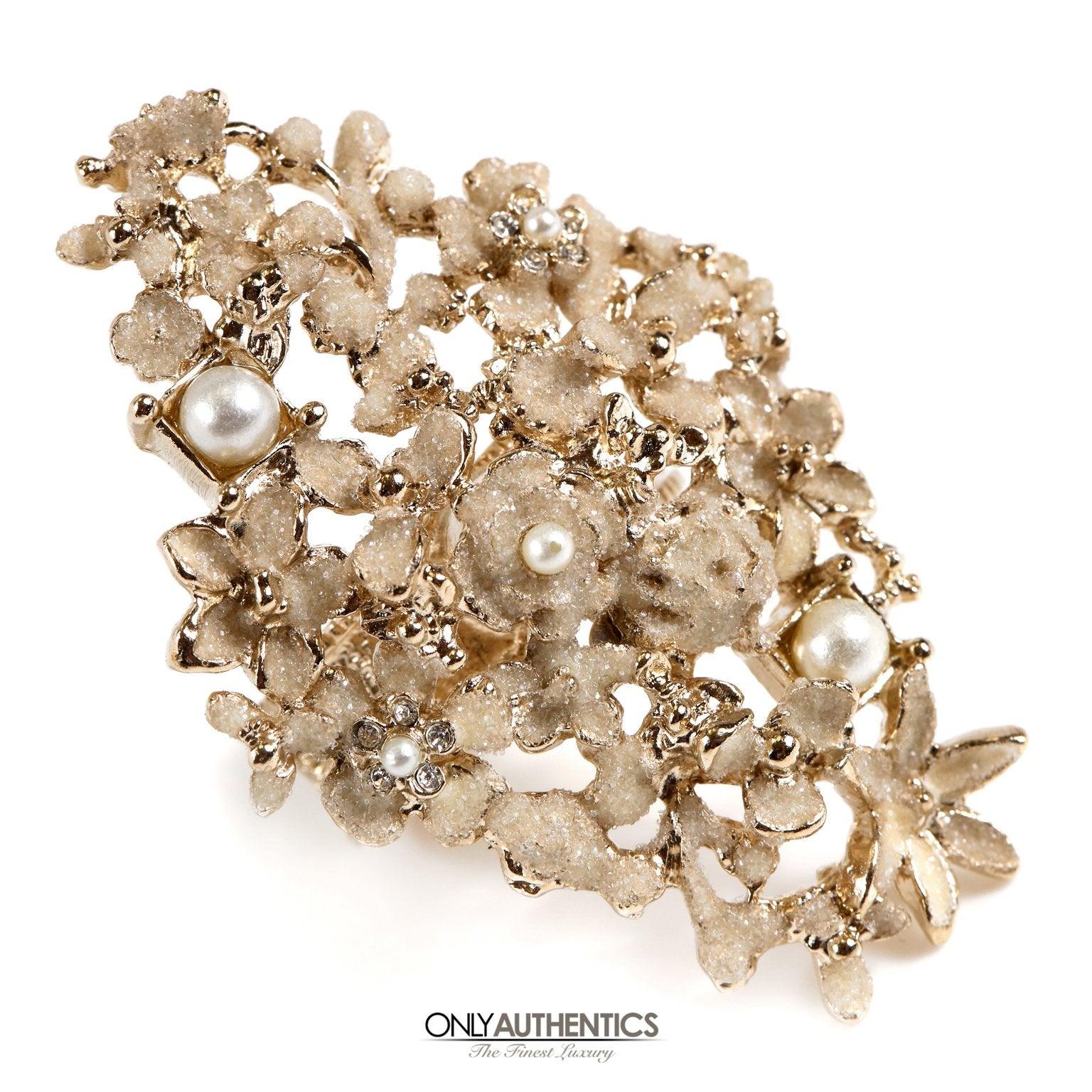 Chanel Gold Camellia Flower and Pearl Ring size 6 - Only Authentics