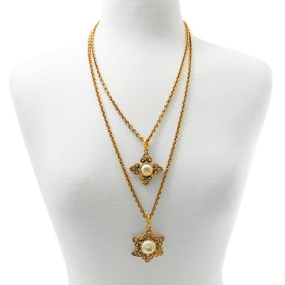 Chanel Double Chain Necklace with Pearl Medallions - Only Authentics