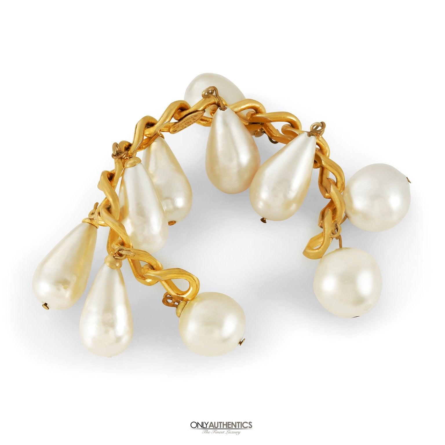 Chanel Gold Pearl Drop Cuff - Only Authentics