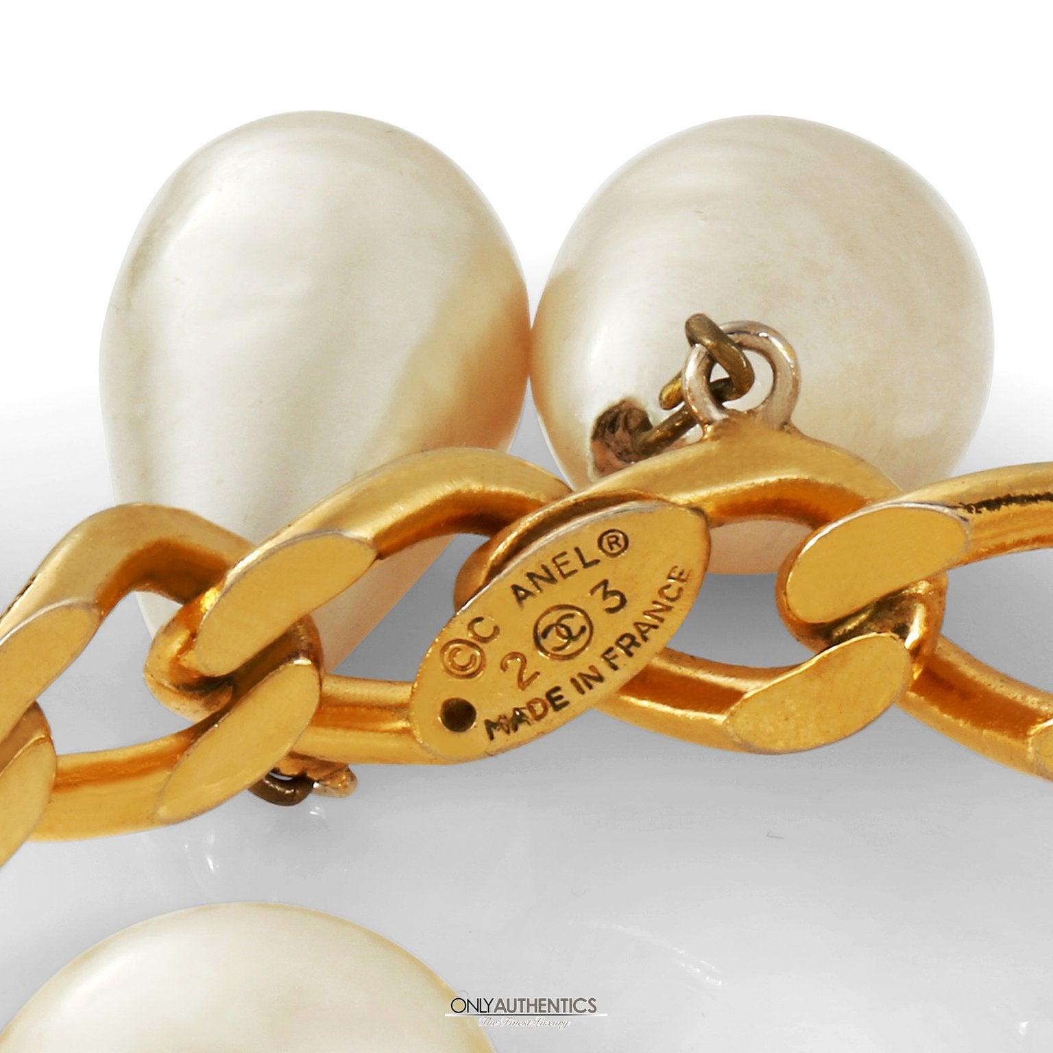 Chanel Gold Pearl Drop Cuff - Only Authentics