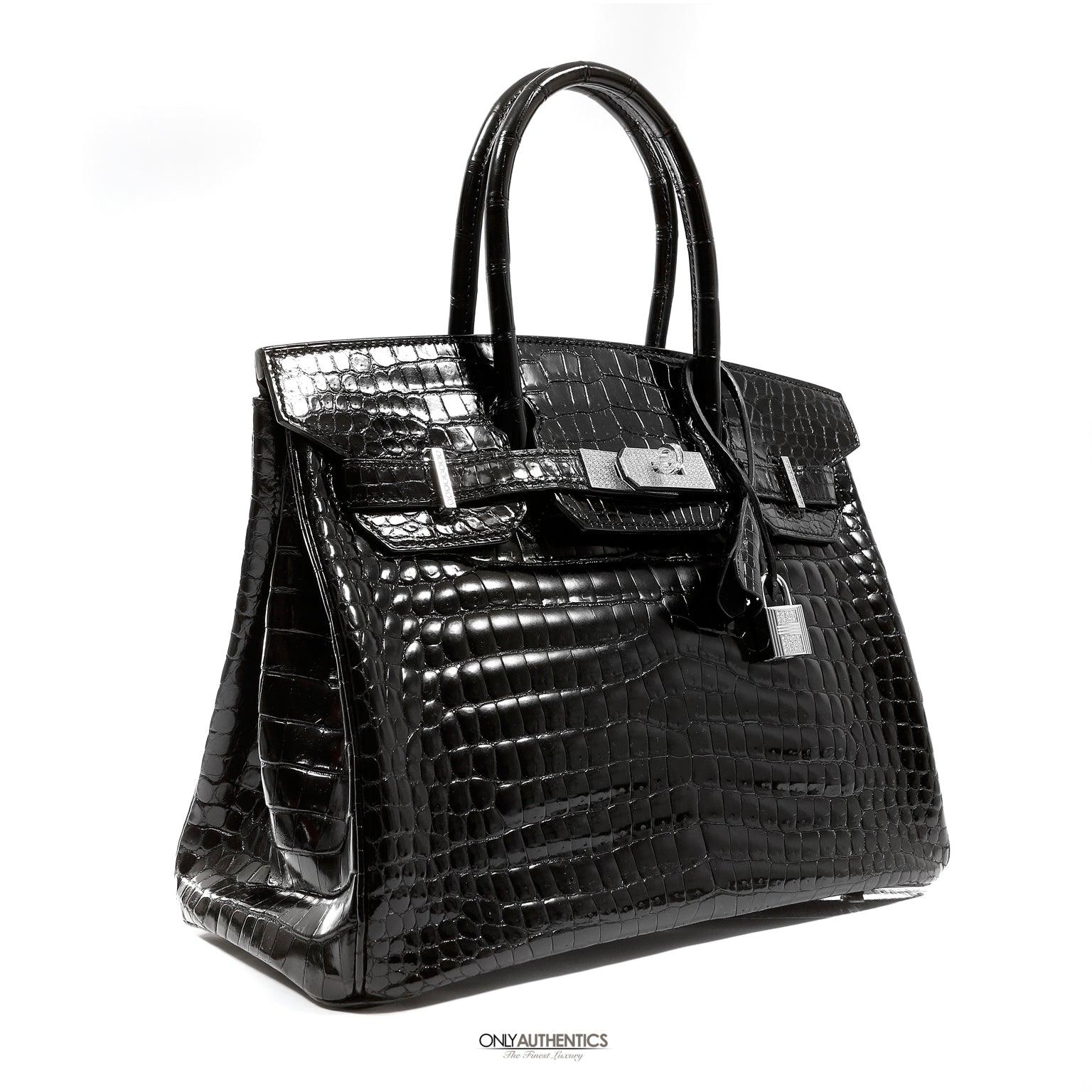 Hermès 30cm Black Crocodile Diamond Encrusted Birkin Bag - Only Authentics