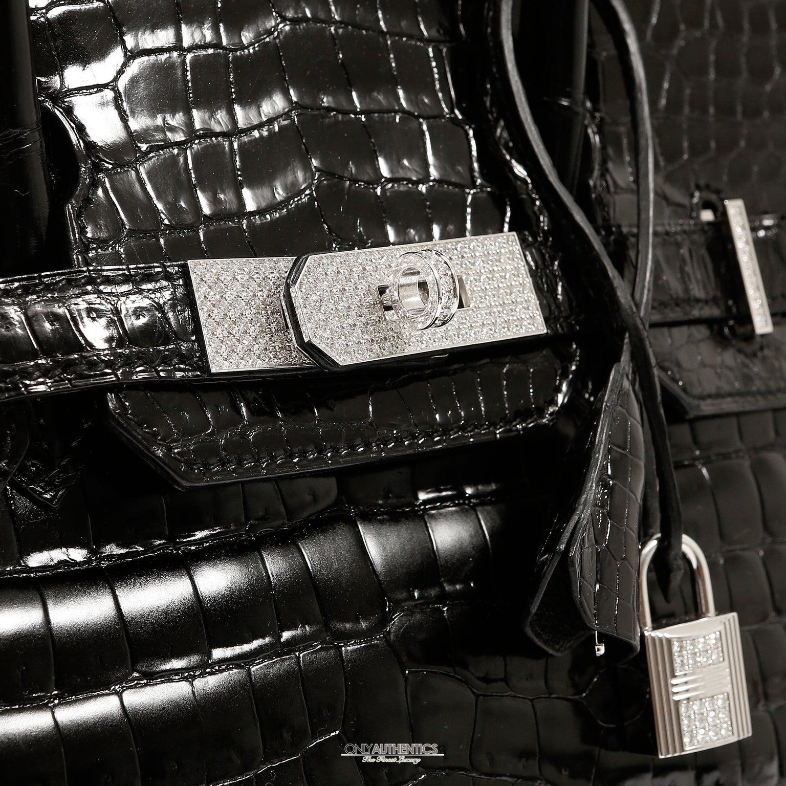 Hermès 30cm Black Crocodile Diamond Encrusted Birkin Bag - Only Authentics