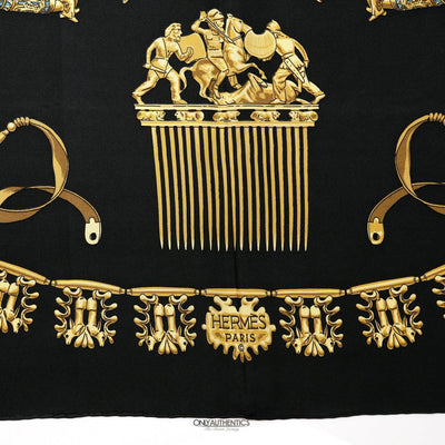 Hermès Black Silk Les Cavaliers D’Or Scarf - Only Authentics