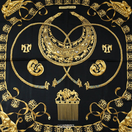 HERMES カレ90 LES CAVALIERS D'OR 大判シルクスカーフ HERMES カレ90 LES CAVALIERS D'OR 大判シルクスカーフ - メルカリ