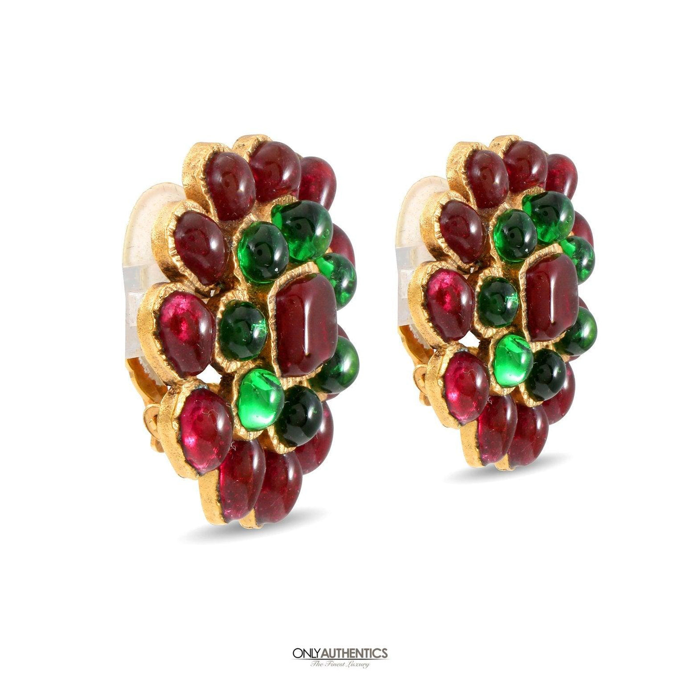 Chanel Red and Green Gripoix Cluster Earrings - Only Authentics