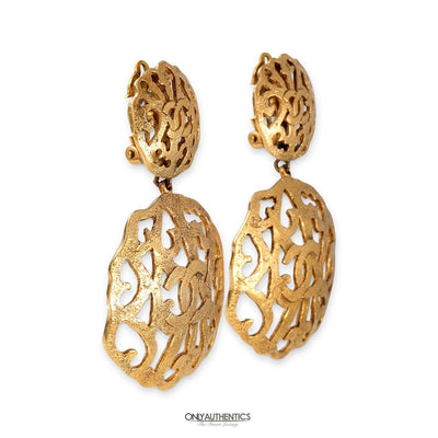Chanel Gold CC Laser Cut Earrings - Only Authentics