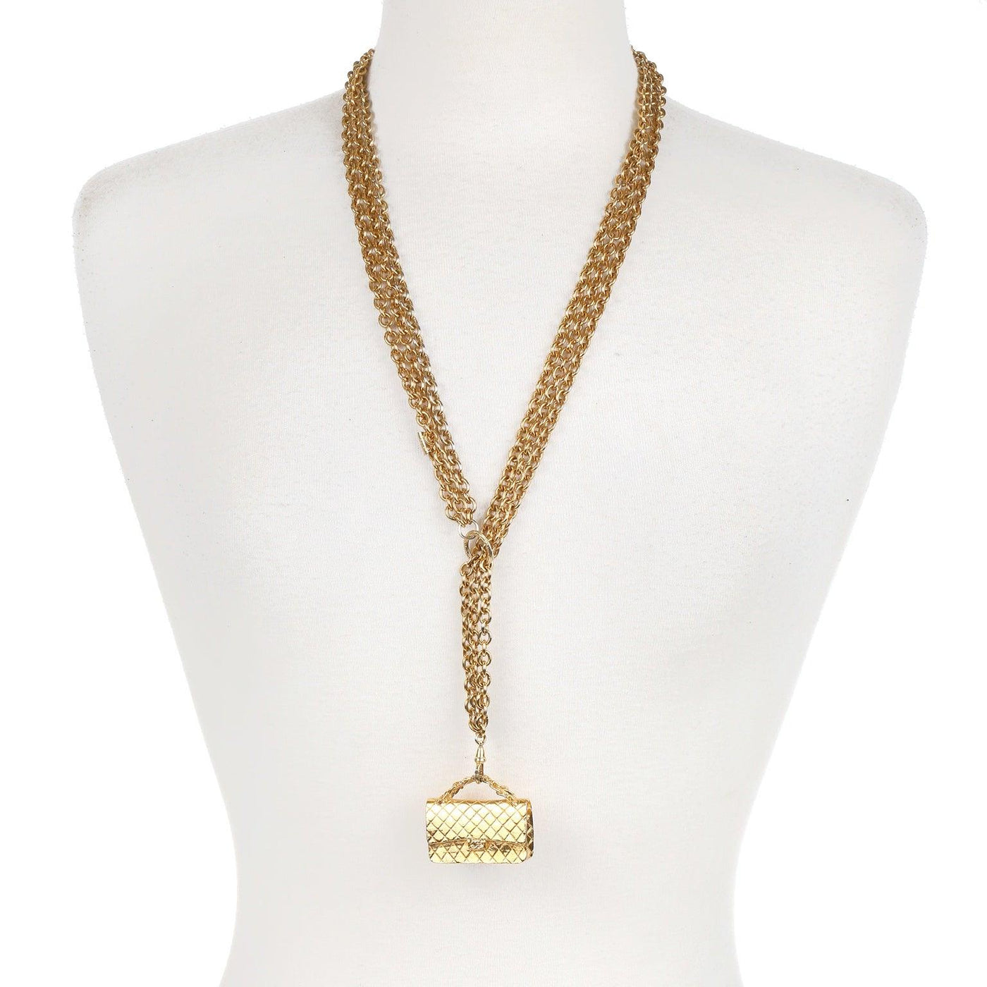 Chanel Gold Flap Bag Sautoir Triple Chain Necklace - Only Authentics