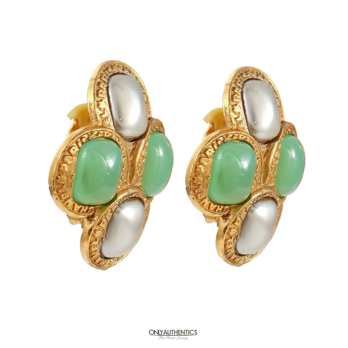 Chanel Green Gripoix and Pearl Earrings - Only Authentics