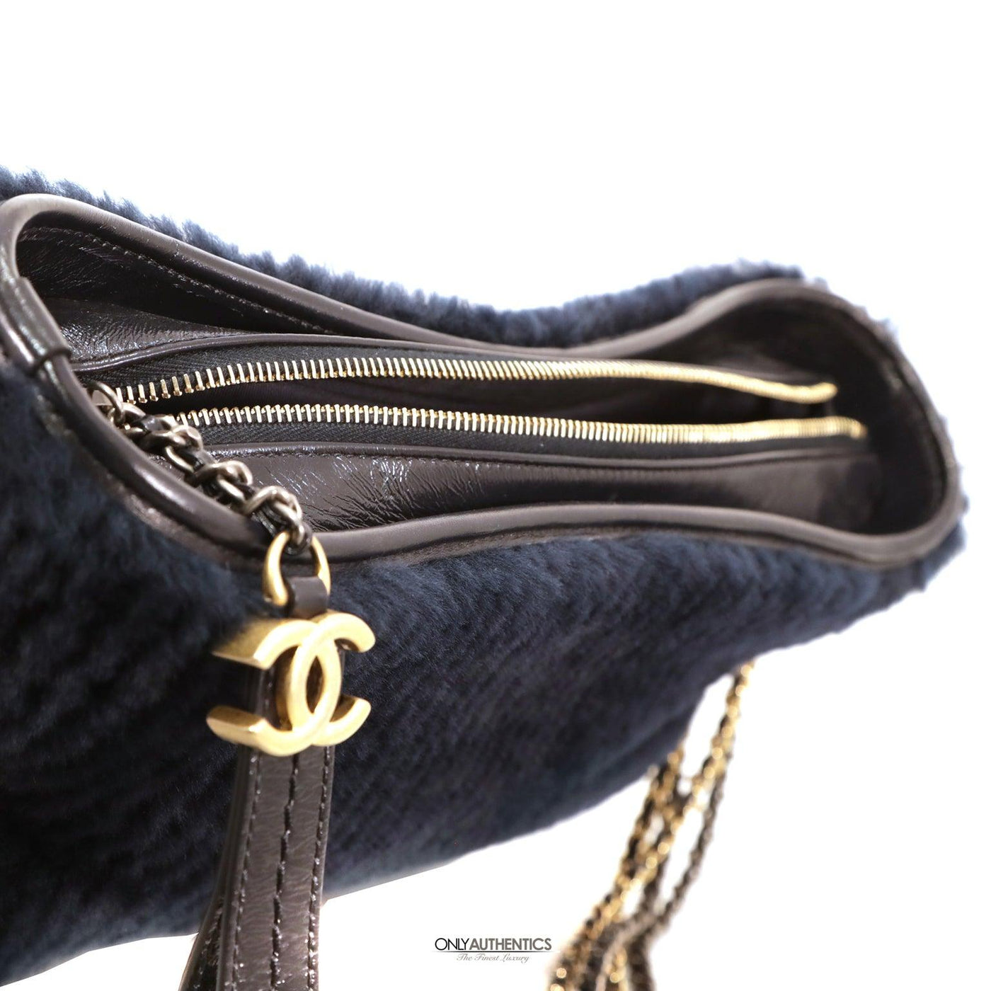 Chanel Navy Shearling Fur and Leather Gabrielle Bag - Only Authentics