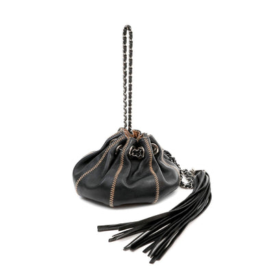Chanel Black Leather Reversible Pouchette with Tassel - Only Authentics