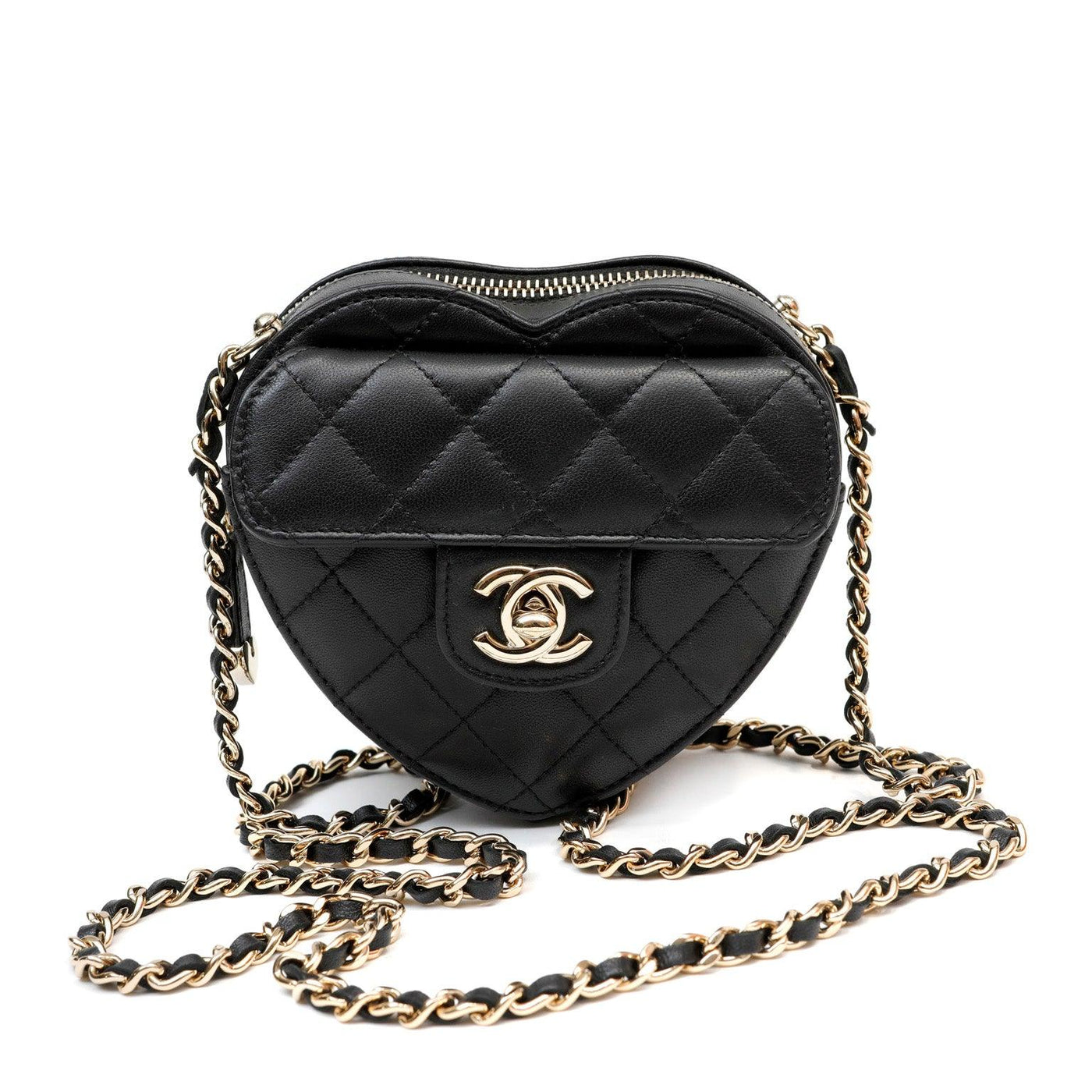 Get your hands on this stunning Chanel Black Lambskin Mini Heart Bag,  perfect for making a bold fashion statement – Only Authentics