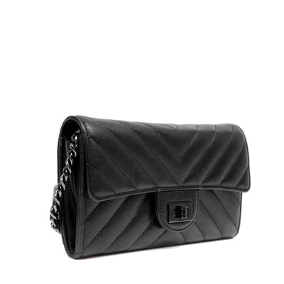 Chanel So Black Chevron Wallet on Chain WOC - Only Authentics