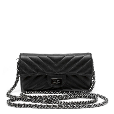 Chanel So Black Chevron Leather Wallet on a Chain