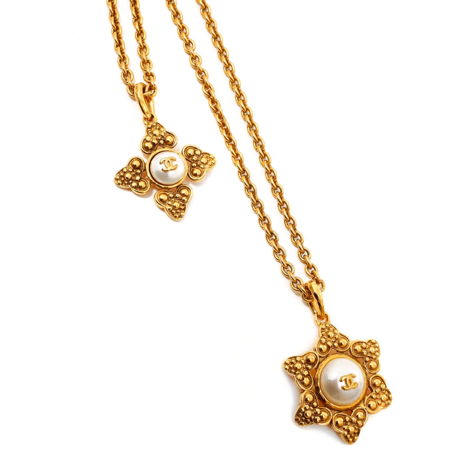 Chanel Double Chain Necklace with Pearl Medallions - Only Authentics