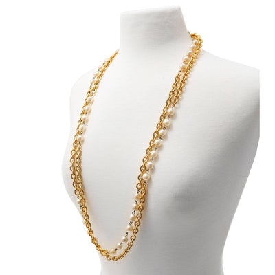 Chanel Double Chain Necklace with Pearl Stations - Only Authentics