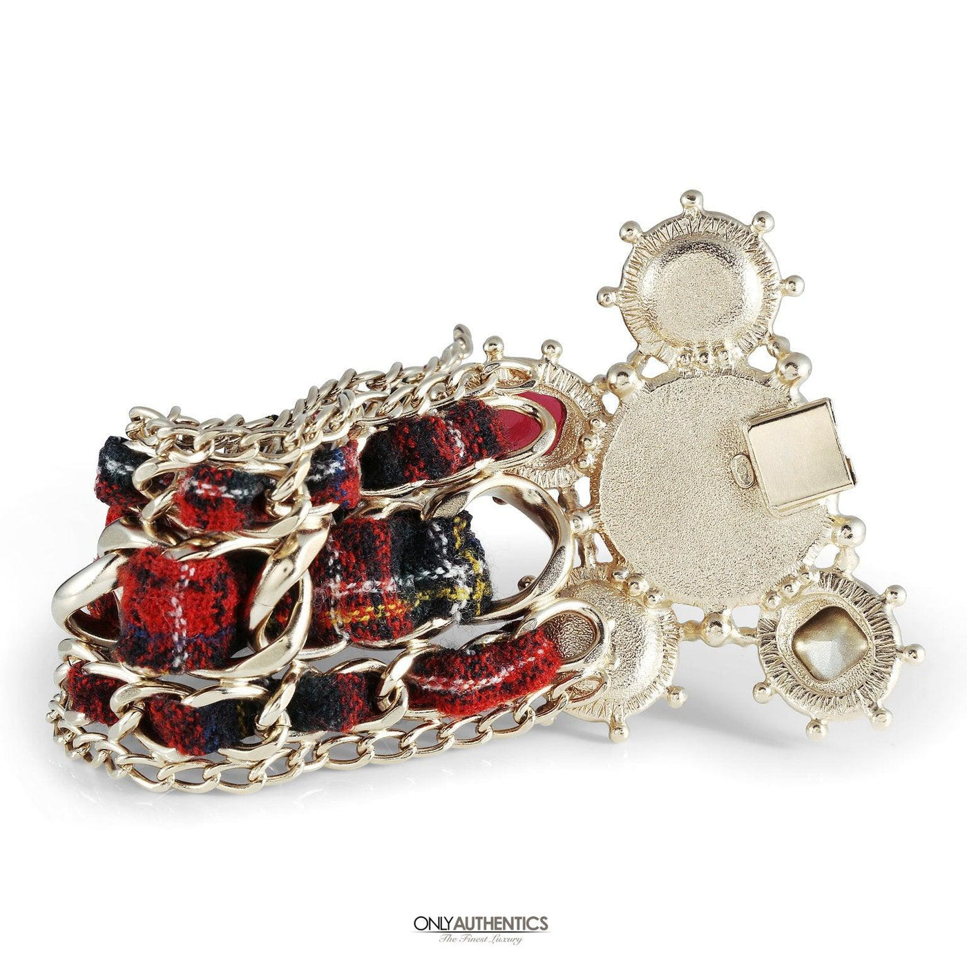 Chanel Red Tartan Embellished Cuff - Only Authentics