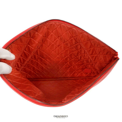 Chanel Red Lambskin and Patent Leather Clutch - Only Authentics