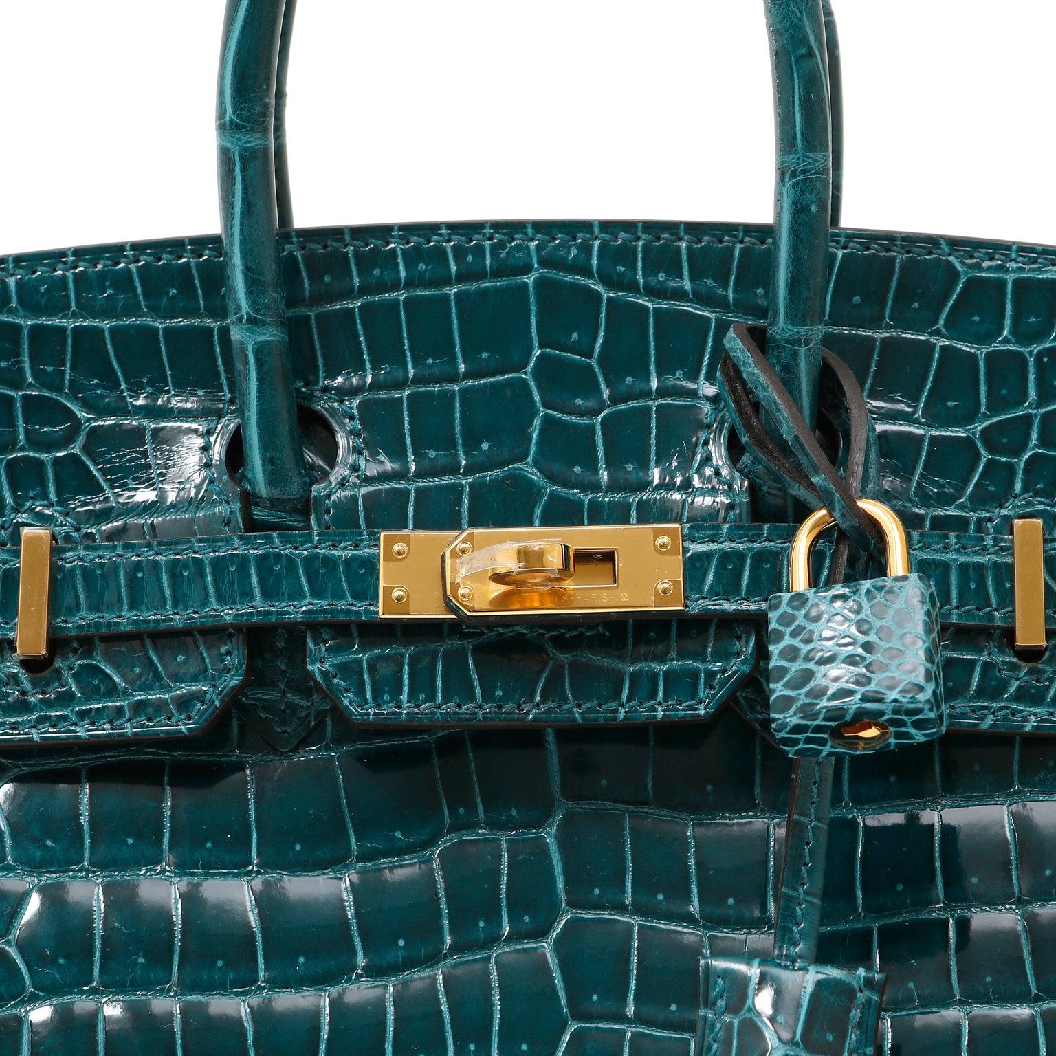 Hermès 25cm Vert Biosphere Croc Birkin W/ Gold Hardware - Only Authentics